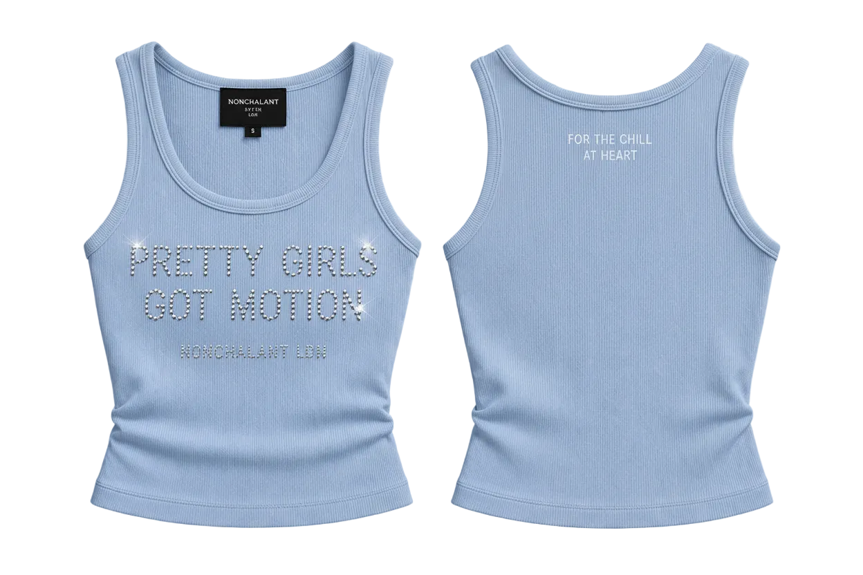 "PRETTY GIRLS GOT MOTION" RIBBED TANK | BABY BLUE