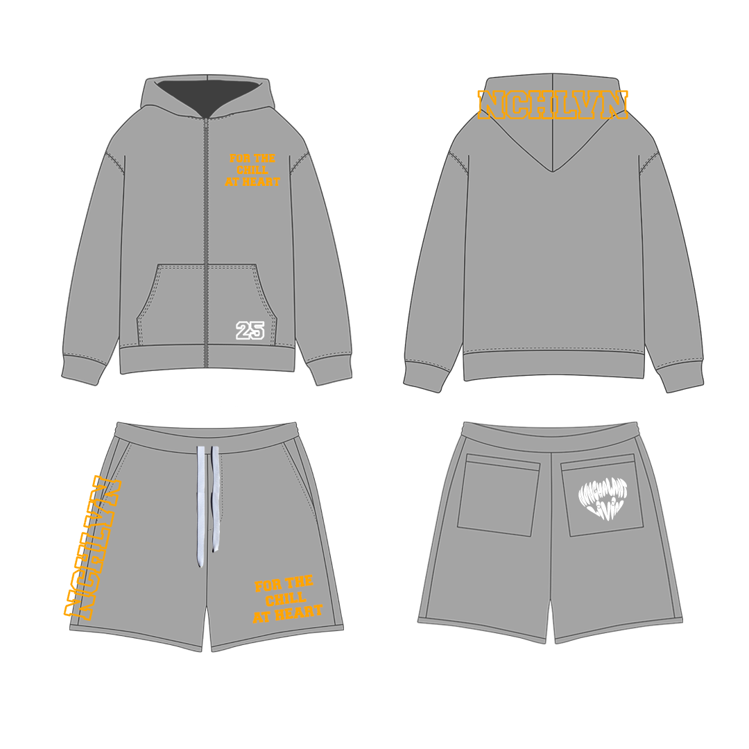FTCAH HOODIE & SHORTS SET - GREY x ORANGE