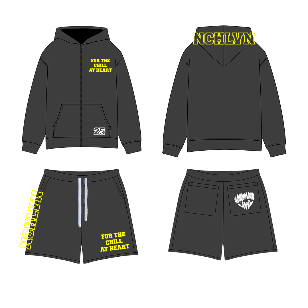 FTCAH HOODIE & SHORTS SET | BLACK x YELLOW
