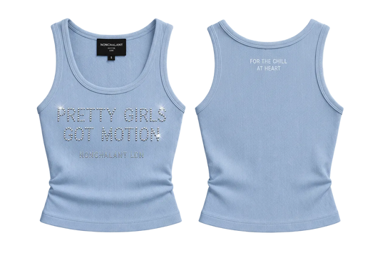 "PRETTY GIRLS GOT MOTION" RIBBED TANK | BABY BLUE