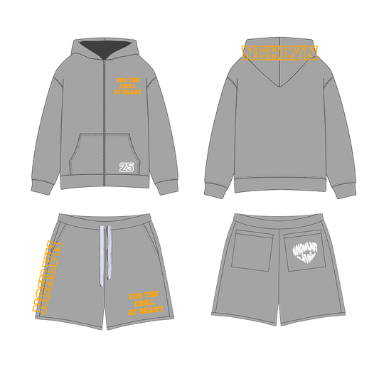 FTCAH HOODIE & SHORTS SET - GREY x ORANGE