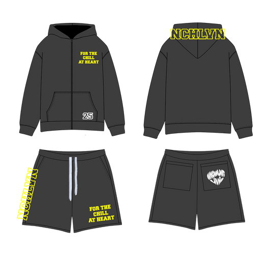 FTCAH HOODIE & SHORTS SET - BLACK x YELLOW