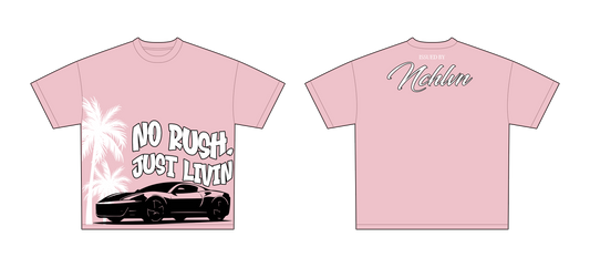 NO RUSH, JUST LIVIN OVERSIZED T SHIRT | PINK